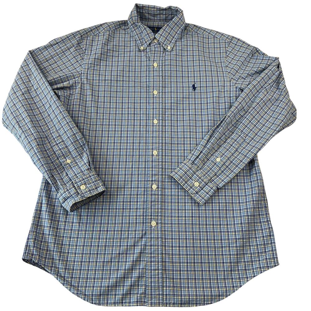 Ralph Lauren Classic Fit Blue yellow Plaid Button Up Shirt Men's Medium